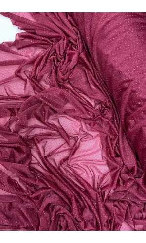 Yağmur Damlası Simli Abiye Elbise Şallık Tül Kumaş Bordo 23