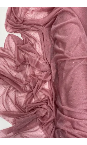 Yağmur Damlası Simli Abiye Elbise Şallık Tül Kumaş Gül Kurusu 32-H