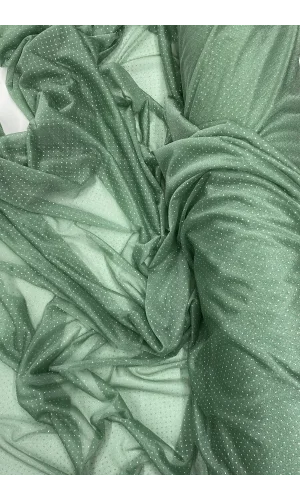Yağmur Damlası Simli Abiye Elbise Şallık Tül Kumaş Mint Yeşil 75