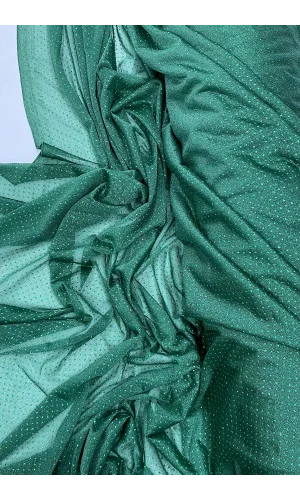 Yağmur Damlası Simli Abiye Elbise Şallık Tül Kumaş Zümrüt Yeşili 41-K