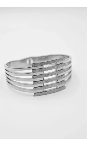 Yaldızlı Kalın Kaburga Bilezik - Gümüş