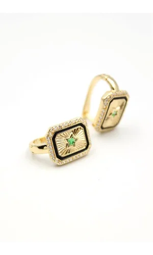 Yıldız Taşlı Küpe - Yeşil