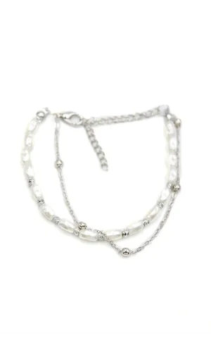 Zincirli İnci Bileklik - Gümüş