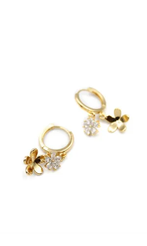 Zirkon Taşlı Çiçek Küpe - Altın