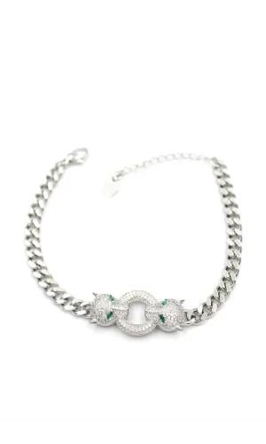 Zirkon Taşlı Leopar Bileklik - Gümüş