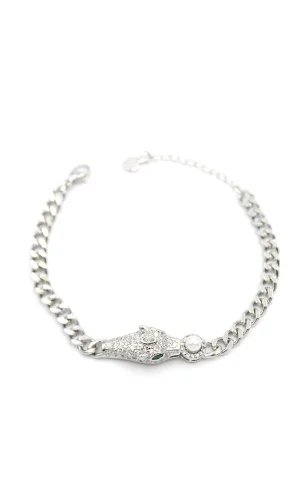 Zirkon Taşlı Leopar Bileklik - Gümüş