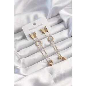 316L Çelik Altın Renk Sallantılı Düğüm Model Kelebek Küpe