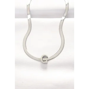 316L Çelik C Harfli Silver Renk İtalyan Zincirli Kolye