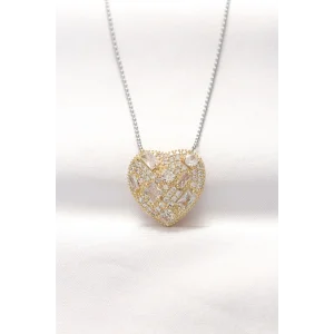 316L Çelik Çift Renk Zirkon Taşlı Kalp Kolye