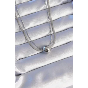 316L Çelik Çift Zincirli Gümüş Renk Topçuk İtalyan Model Kolye
