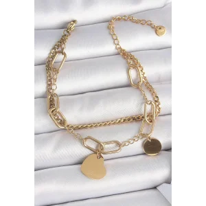 316L Çelik Gold Renk 2Li Zincir Model Sallantı Kalp Figür Kadın Bileklik
