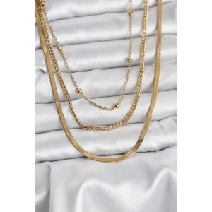 316L Çelik Gold Renk 3lü Kadın Kolye
