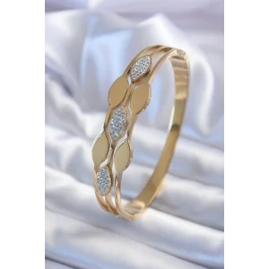 316L Çelik Gold Renk Arpa Model Zirkon Taş Detay Kadın Kelepçe Bileklik
