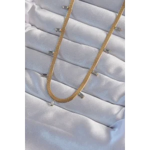 316L Çelik Gold Renk Baget Taşlı İtalyan Zincir Kolye