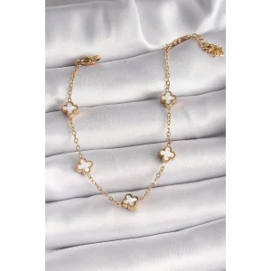 316L Çelik Gold Renk Beyaz Baby Boy Yonca Model Kadın Bileklik