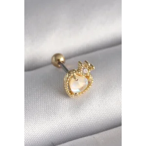 316L Çelik Gold Renk Beyaz Mineli Kalp Zirkon Taş Detaylı Taç Tragus Piercing
