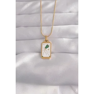 316L Çelik Gold Renk Beyaz Mineli Tarot Kolye