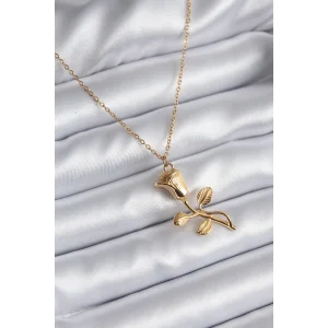 316L Çelik Gold Renk Gül Model Kadın Kolye