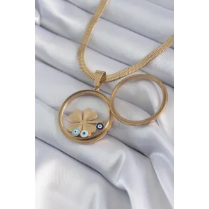 316L Çelik Gold Renk İtalyan Zincir Açılabilir Fanus Yonca Figür Model Kadın Kolye