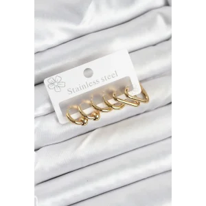 316L Çelik Gold Renk Kadın Küpe Seti