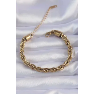 316L Çelik Gold Renk Kalın Burgu Zincir Bileklik