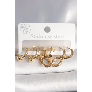 316L Çelik Gold Renk Kalp Halka Model Kadın Küpe Seti