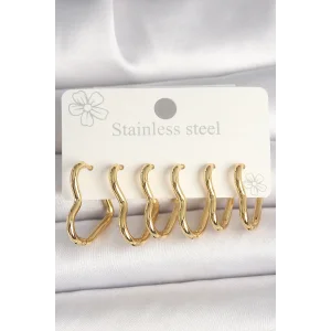 316L Çelik Gold Renk Kalp Model Kadın Küpe Seti
