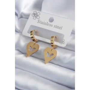 316L Çelik Gold Renk Kalp Model Kelebek İşleme Kadın Küpe
