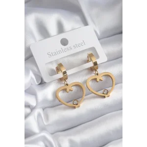 316L Çelik Gold Renk Kalp Model Zirkon Taş Detay Kadın Küpe