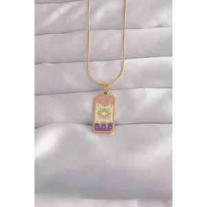 316L Çelik Gold Renk Karışık Mineli Ay Figür Tarot Kolye
