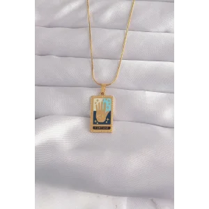316L Çelik Gold Renk Karışık Mineli El Figür Tarot Kolye