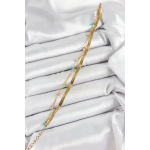 316L Çelik Gold Renk Karışık Renkli Kristal Taşlı 2li Kadın Bileklik
