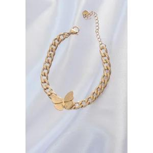 316L Çelik Gold Renk Kelebek Figür İşleme Detay Zincir Model Kadın Bileklik