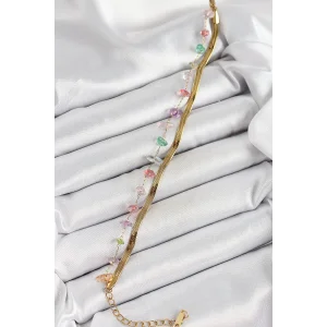 316L Çelik Gold Renk Kristal Karışık Renkli Taşlı Kadın Bileklik