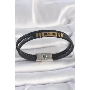 316L Çelik Gold Renk Örümcek Figür Çift Sıra Burgu Desenli Deri Kordon Erkek Bileklik
