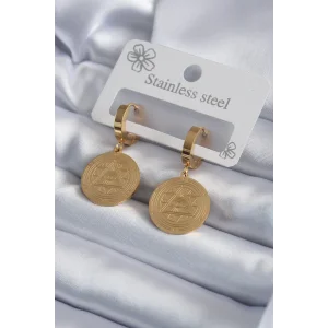 316L Çelik Gold Renk Pentagram İşleme Model Kadın Küpe