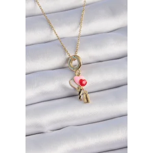 316L Çelik Gold Renk Renkli Kalp Figür Charm Model Kadın Kolye