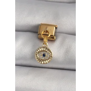 316L Çelik Gold Renk Sallantı Zirkon Taşlı Göz Model Nomination Charm