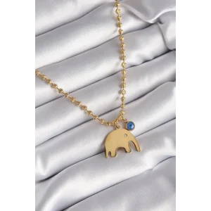 316L Çelik Gold Renk Top Zincir Model Fil Figür Nazar Boncuk Detay Kadın Kolye