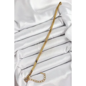 316L Çelik Gold Renk Yassı Zincir Model Kadın Bileklik