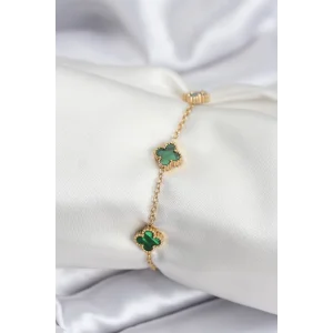 316L Çelik Gold Renk Yeşil Baby Boy Yonca Kadın Bileklik