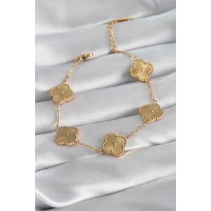 316L Çelik Gold Renk Yonca Model İşleme Detay Kadın Bileklik
