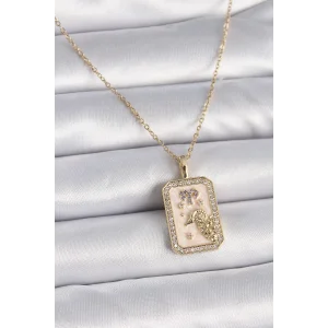 316L Çelik Gold Renk Zincir Koç Burcu Zirkon Taşlı Kadın Kolye