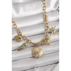 316L Çelik Gold Renk Zincir Sallantılı Çoklu Figür Model Kadın Kolye