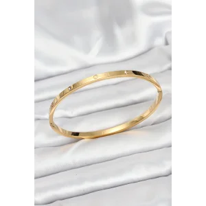 316L Çelik Gold Renk Zirkon Taşlı 65 mm İnce Kadın Kelepçe Bileklik