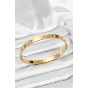 316L Çelik Gold Renk Zirkon Taşlı 65 mm Kadın Kelepçe Bileklik