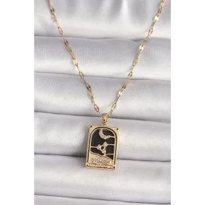316L Çelik Gold Renk Zirkon Taşlı Ay Figürlü Tarot Model Kadın Kolye