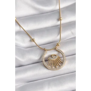316L Çelik Gold Renk Zirkon Taşlı Göz Model Kadın Kolye