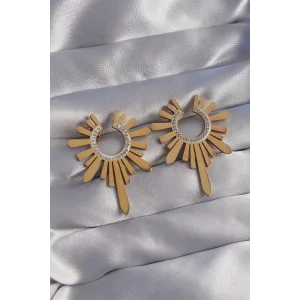 316L Çelik Gold Renk Zirkon Taşlı Güneş Figürlü Küpe