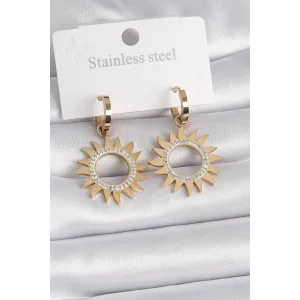 316L Çelik Gold Renk Zirkon Taşlı Güneş Model Kadın Küpe